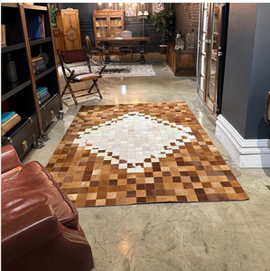 Alfombras Cuadradas de Cuero Vacuno con Diseño de Patchwork, Alfombras de Cuero Natural Hechas a Mano para Decoración de Sala de Estar, Venta al Por Mayor, OEM, ODM - Product Image 5