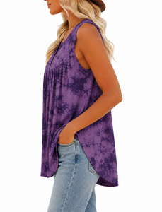 Débardeur à col en V tie-dye pour femmes grandes tailles, style bohème, longueur longue, tricoté, vêtements d'été - Product Image 2