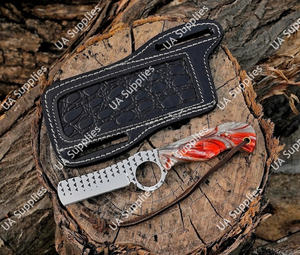 Cuchillos Multifuncionales de Alta Calidad Hechos a Mano, Profesionales, de Acero de Damasco, con Orificio para el Dedo, de 8 Pulgadas, Estilo Vaquero Occidental, para Cortar Cuernos de Toro - Product Image 5