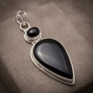 Colgante de Plata de Ley 925 con Ónix Negro, Hecho a Mano, con Piedra Preciosa Natural en Forma de Gota de Agua, Engaste en Bisel, Diseño Bohemio para Mujer - Product Image 4