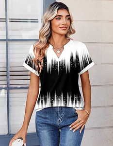 Women V-Neck Short Sleeve Geometric Print T-Shirt Casual Spring Summer Breathable Polyester <b>Top</b> - Product Image 2