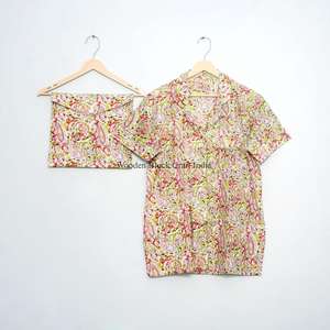 Conjunto de Pijama de Verano para Mujer, Transpirable, 100% Algodón, Manga Corta, Estampado Floral, Camiseta de Dormir Suave de Secado Rápido, Lavable a Máquina - Product Image 2