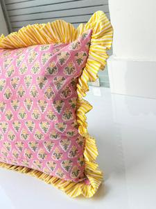 Housse de coussin bohème à imprimé bloc avec volants, coussins décoratifs faits main en coton, housse de coussin bohème vintage pour la décoration intérieure - Product Image 3