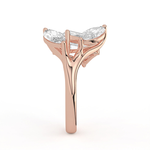 Bague classique à trois pierres en diamant taille émeraude, avec accent latéral marquise élégant et bande conique, en or massif, bijou de fiançailles de luxe - Product Image 6