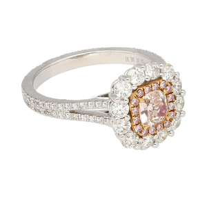Women's 18K Gold Plated Engagement <b>Ring</b> With Emerald Cut Pink Diamond And Pave Setting Halo Glam Style - Product Image 1