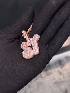Colgante de oro rosa macizo con diamante de laboratorio ST, micro pavé, corte brillante redondo personalizado, amuleto de lujo unisex para fiestas - Product Image 6