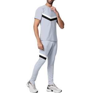 Nouveauté : Ensemble de survêtement pour homme avec t-shirt à manches courtes à rayures en V et pantalon de survêtement, tenue de sport décontractée - Product Image 4