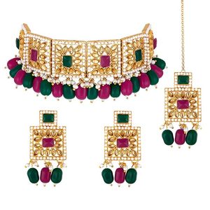 Pendientes de Cristal Geométricos Chapados en Oro de 22K, Conjunto de Joyería de Boda para Mujer, Collar y Pendientes con Incrustaciones de Perlas Étnicas - Product Image 4