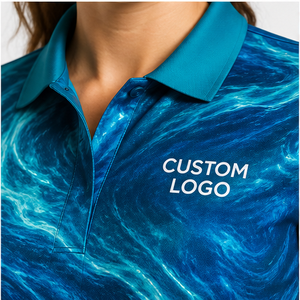 Polo à manches courtes en tissu marbré bleu électrique pour femme avec logo personnalisé, séchage rapide, sublimation, vêtements de sport pour le golf - Product Image 6