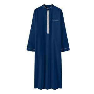 Jubba Musulmana para Hombre Azul Oscuro, Diseño Minimalista, Manga Larga, Thobe Islámico, Kandura, Dishdasha, Túnica Árabe Premium - Product Image 3