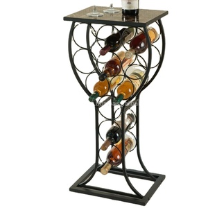 Table Design Wooden Top With UP To 8 Bottles Holds Metal Stackable Floor Wine Rack Black Color Premium Wine Display Storage Rack