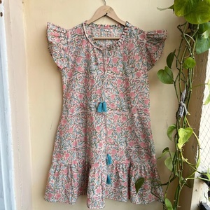 Robe d'été courte en coton imprimée à la main style bohème, collection 2026, en gaze de coton indien pour femme - Product Image 1