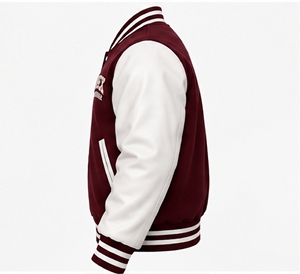 Chaqueta Varsity para Hombre, Color Granate y Blanco, Corte Regular, Cuello Camisero, Cierre de Botones, Logotipo Bordado, Ropa de Otoño - Product Image 3