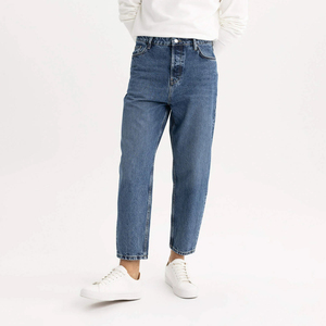 High Waist Straight Leg Regular Fit Stonewashed Blue <b>Denim</b> Jeans Casual Style Autumn Wear Cotton <b>Material</b> - Product Image 4