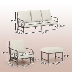 ชุดเฟอร์นิเจอร์ลานบ้านเคลือบสีเบจ 5 ชิ้น พร้อมเก้าอี้โยกและโซฟาออตโตมัน - Product Image 3