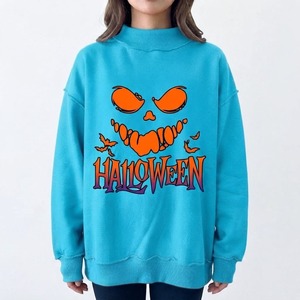 Sudadera de mujer con diseño de sombrero de bruja de calabaza rosa para Halloween, cuello simulado, manga larga, estampado de temporada espeluznante, top informal de otoño - Product Image 2