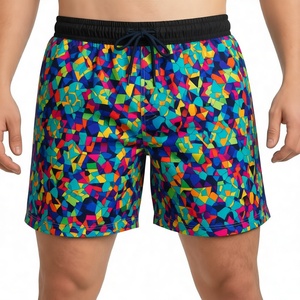 Traje de Baño para Hombre, Estampado Geométrico, Secado Rápido, Cintura Media, Cordón Ajustable, Shorts Casuales, 100% Poliéster Tejido - Product Image 1