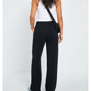 Pantalon de survêtement droit 100 % coton noir pour femme, taille haute, coupe ample, en molleton bouclette doux avec cordon de serrage - Product Image 6