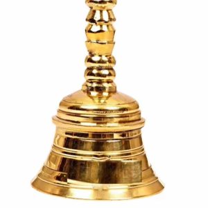 Gold Polished Brass Handle Bell with Nandi For Worship At Bilk Price Heavy Duty Brass Hand Bell with Clear Sound Decorative - Product Image 3