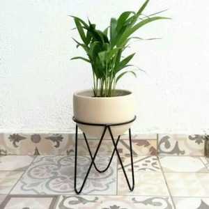 2 Piece Luxury White Ceramic Style Planter Set Tapered Gold Metal Wire Cage Stand Indoor Floor <b>Table</b> Flower <b>Pot</b> Holder Racks - Product Image 5