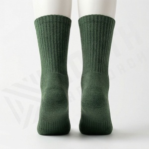 Green <b>Crew</b> <b>Socks</b> With Geometric Pattern Breathable Cotton Polyester Spandex Mix For Daily Casual Wear Autumn Season - Product Image 2