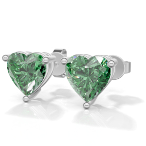 Heerani Jewels Emerald 925 Sterling <b>Silver</b> IGI Certified Trendy <b>Heart</b> Shape Stud Claw Setting <b>Silver</b> Plated Unisex <b>Earrings</b> - Product Image 2