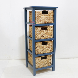 Étagère de rangement en bois bleu avec 4 paniers en jonc de mer, mobilier scandinave moderne pour la maison, design autoportant - Product Image 4