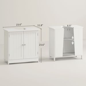 Mobile Bagno Moderno in Legno Massello/PVC con 2 Ante e Ripiano per Lavabo a Colonna Bianco - Qualità Alberghiera - Product Image 3