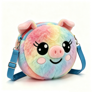 customized Adjustable blue strap plush bag,Zippered plush pig purse,Plush crossbody for <b>children</b>,Animal-themed kids bag - Product Image 3