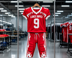 Custom American Football Uniform Men <b>Red</b> White Flame Design Sublimation Print Practice Wear OEM Service Breathable Polyester - Product Image 5