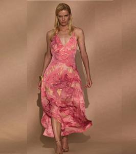 เดรสยาวผูกหลังแบบมีสายไขว้สำหรับผู้หญิง พร้อมลายพิมพ์ดอกไม้ คอแบบผูก สายคล้องคอ ทรงพลิ้วไหว คละสี - Product Image 1