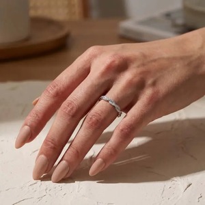 Elegant Design Gold Plated Moissanite Cut 0.35Ct Wave Shaped Eternity Band 925 Sterling <b>Silver</b> Wedding <b>Ring</b> for Women India - Product Image 4