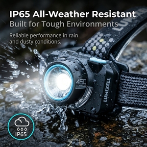 Hybrid Power Headlamp 3xAAA or USB C Rechargeable, 5 Modes Red <b>Light</b>, IP65 for Construction Mining, OEM - Product Image 2