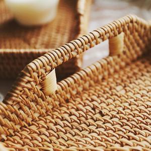 Rattan Rectangle Serving Basket Tray with Handles Handwoven Jute Decorative Storage Basket for <b>Table</b> Ottoman Vanity <b>Kitchen</b> - Product Image 4