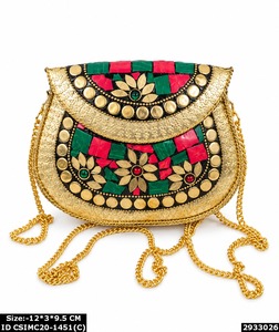 Bolso de Mano de Diseño Étnico con Mosaico Metálico y Cadena Dorada para Bodas y Fiestas, Venta al Por Mayor - Product Image 4