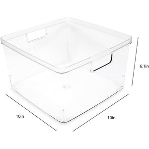 Set di 2 Contenitori Quadrati in Plastica Trasparente 10L X 10W X 6.1H con Maniglie Integrate per Casa, Ufficio, Cucina, Frigorifero - Product Image 2