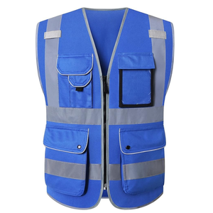Gilet de sécurité bleu haute visibilité personnalisé avec logo OEM, multi-poches, réfléchissant, en maille, uniforme de travail pour la construction - Product Image 3