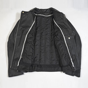 Chaqueta de Motociclista de Cuero Genuino para Mujer, Manga Larga, Cuello Alto, Cierre de Cremallera, Color Negro Sólido, Largo Regular, para Otoño - Product Image 4