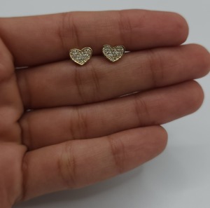 Pendientes de Oro Sólido de 14K con Diamantes Cultivados en Laboratorio de 0.20 Ct, Certificados por IGI, Diseño de Corazón en Racimo, para Mujer, Elegantes y Delicados, Ideales para Fiestas - Product Image 1