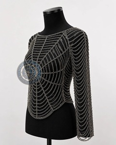 Haut en maille de chaîne effet toile d'araignée avec manches |   Armure de cosplay de fantasy médiévale |   Robe en maille de chaîne |   Robe de soirée pour filles, bar, discothèque, club - Product Image 4