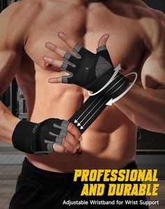 Gants d'entraînement demi-doigts avec enveloppe de poignet en néoprène, protection de la paume en silicone, pour musculation, hommes et femmes - Product Image 2