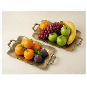 Bandeja Rectangular de Aleación de Aluminio Pulido de Alta Calidad, Acabado en Latón Antiguo, Plato para Servir, Metal para Comedor, Uso Multiusos - Product Image 2