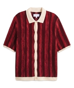 Knitted Striped Over Size 100% Cotton <b>Men's</b> Short Sleeve Button Front Collared <b>Cardigan</b> Breathable for Casual Summer Wear - Product Image 5