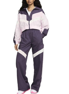 Conjunto deportivo cortavientos de nailon y poliéster con bloques de color personalizados, conjunto de jogger para mujer, top corto con cremallera, traje de nailon para exteriores. - Product Image 4