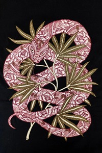 <b>Men</b>’s Snake Embroidered T-<b>Shirt</b> – Stylish Black Cotton Tee with <b>Red</b> Snake and Leaf Design, Trendy Streetwear Fashion Top - Product Image 4