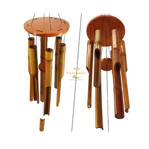 Carillon éolien en bois au design minimaliste, finition naturelle, décoration extérieure, ornement suspendu - Product Image 1