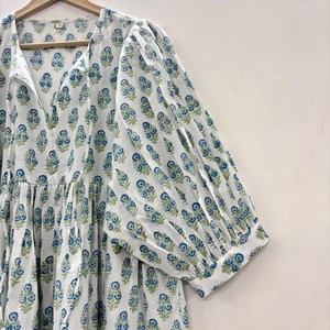 Vestido Casual de Mujer para Uso Diario, Todas las Temporadas, Midi, Tejido, 100% Algodón, Liso/Estampado Floral, Cuello en V, Holgado, Manga Corta, Estilo Imperio - Product Image 2