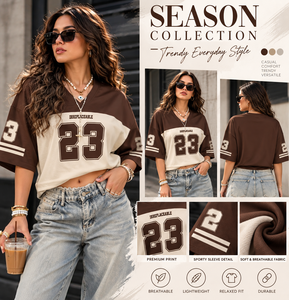Women's Cropped Varsity T-Shirt | Oversized Two Tone <b>Baseball</b> <b>Tee</b> | Custom Number Graphic Streetwear Top | OEM ODM Manufacturer - Product Image 4