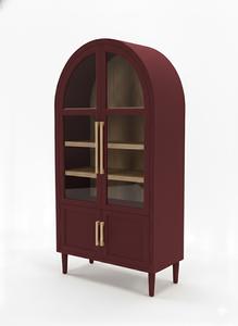 Vitrine rectangulaire en bois de caoutchouc, MDF, placage de chêne, portes à volets, 4 compartiments, armoire de salon moderne et classique - Product Image 6