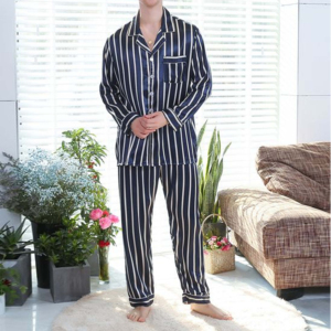 Vente en gros de pyjamas pour hommes en satin 100% coton, taille plus, personnalisés, écologiques, sexy, vêtements de nuit d'été, ensemble 2 pièces uni teint pour couple - Product Image 3